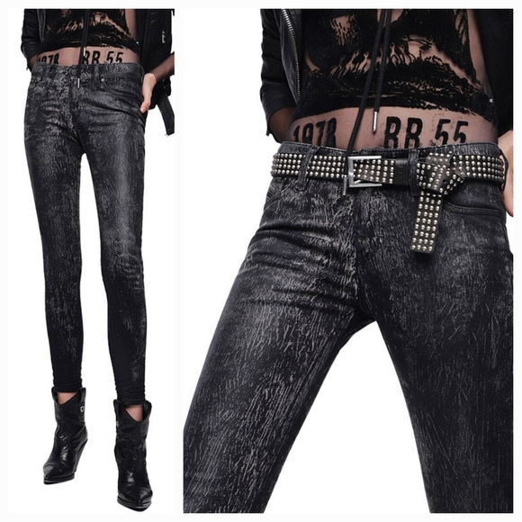 Diesel jeans SLANDY black creased Crinkled Coated scratched look skinny 096DE - Picture 2 of 16